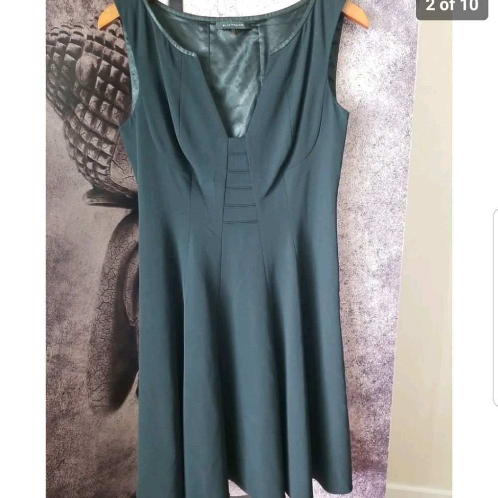 Elie Tahari Women's Black Sleeveless Silk Blend Dress w/ Leather Trim size 8